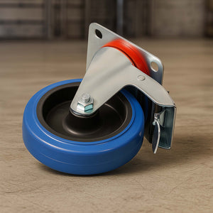 Set 4 ruote girevoli con freno, per trasporto, 200mm, plastica e gomma, max 350 kg a rotella