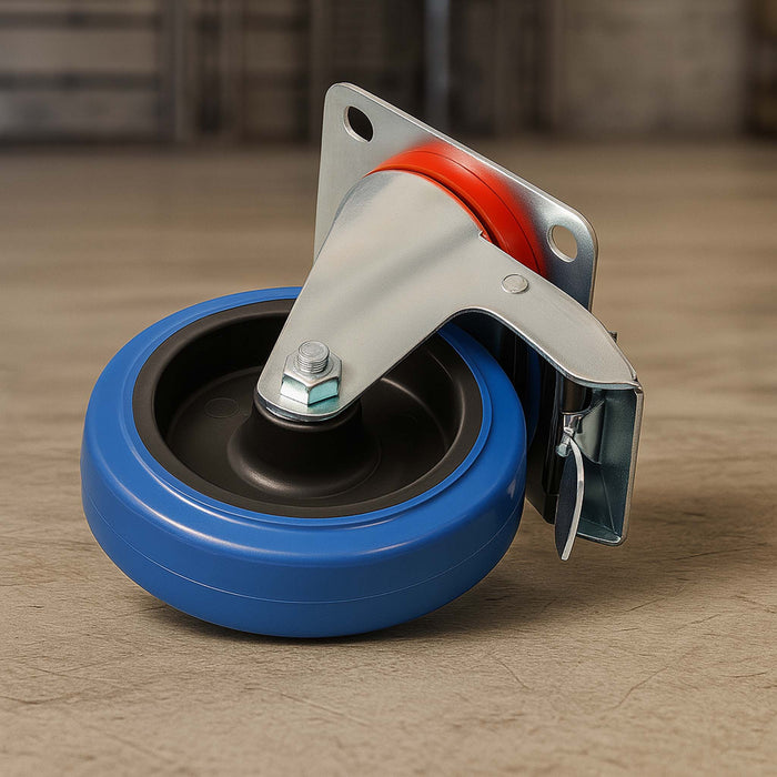 Set 4 ruote girevoli con freno, per trasporto, 200mm, plastica e gomma, max 350 kg a rotella