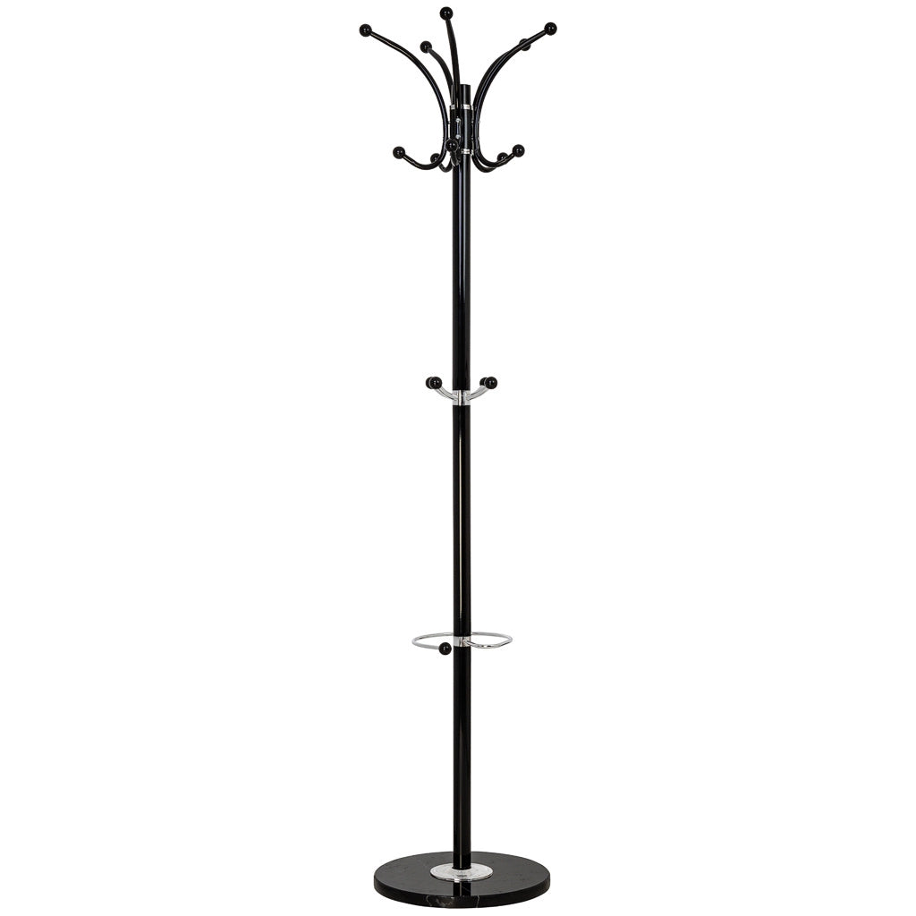 Perchero de metal negro con paraguero y 5 ganchos D36x178h cm