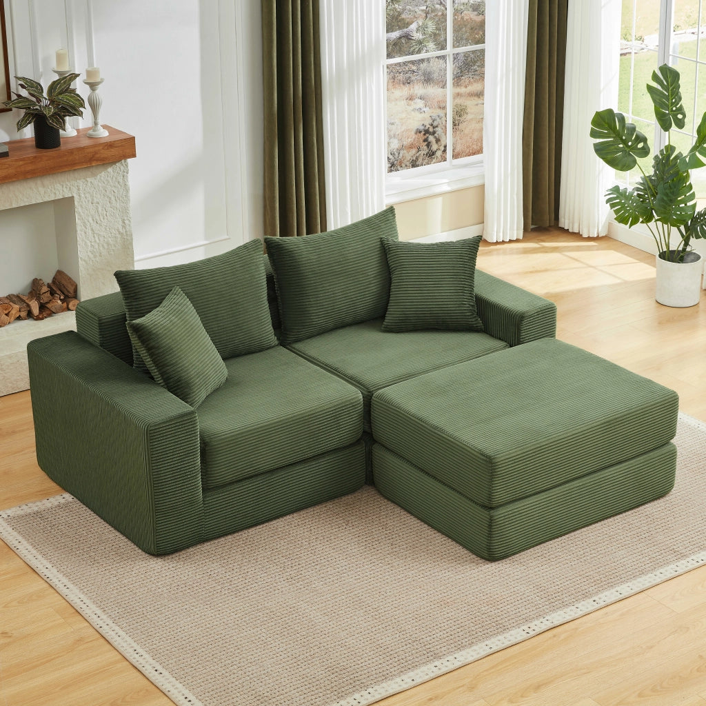 Divano modulare convertibile in letto con base antiscivolo e rivestimento in velluto a coste verde 259,5 × 96 × 80 cm