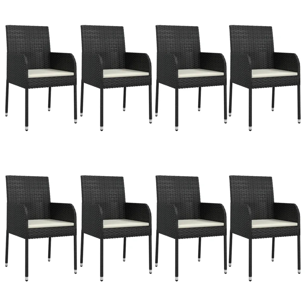 Set da Pranzo da Giardino 9 pz con Cuscini Nero in Polyrattan 3185158