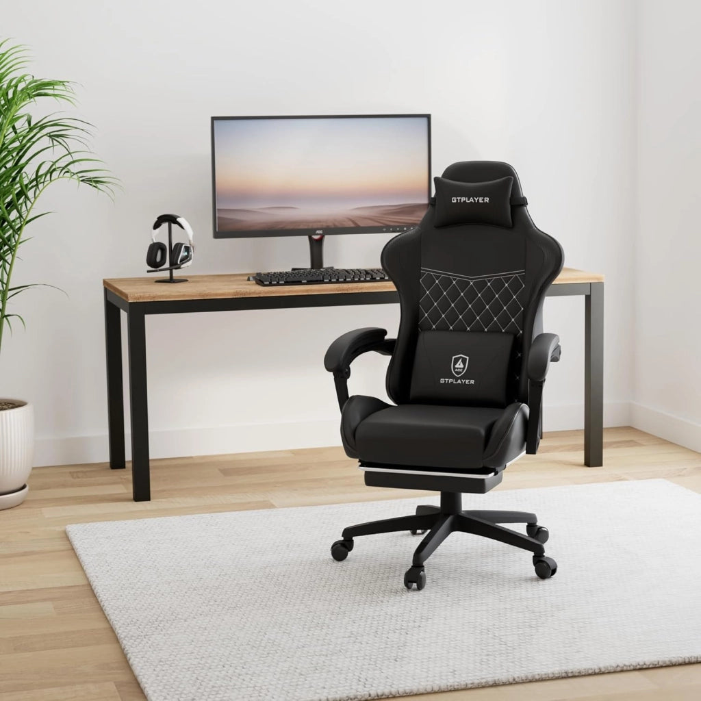 Sedia da gioco, sedia da gioco, sedia da ufficio, ergonomica, regolabile in altezza, adatta per inverno ed estate, con schienale doppio, rivestimento rimovibile e supporto lombare Nero