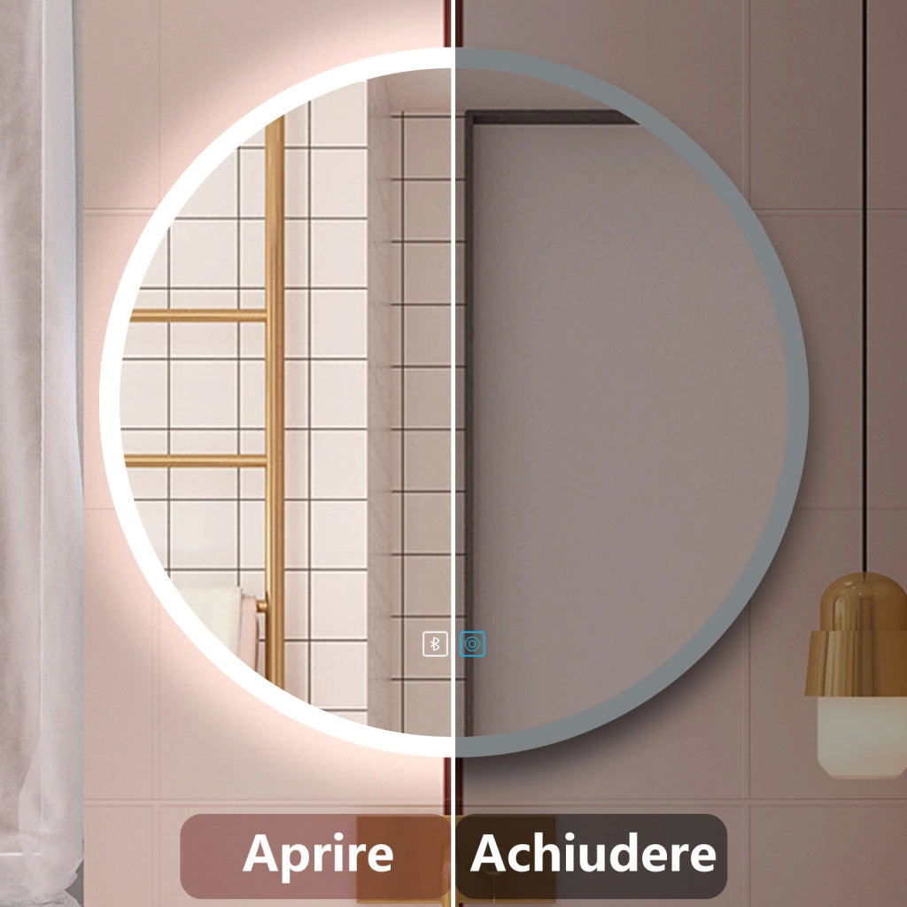 Aica Specchio da bagno a LED+70x70cm+Bluetooth+3 Temperature di Colore+Funzione Antiappannamento