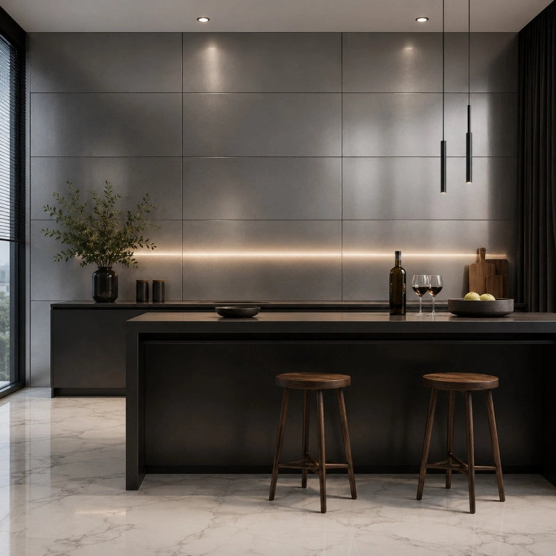 Pannelli decorativi parete effetto acciaio inox, rivestimento murale PVC UV impermeabile 120x60 set 6 pezzi - Divina Home
