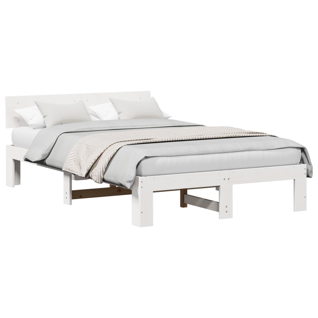 Telaio Letto con Testata Bianca 140x190 cm Legno Massello di Pino