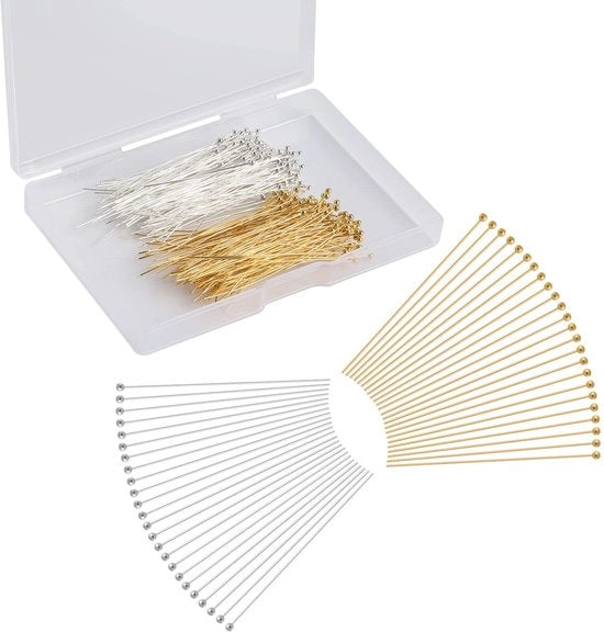 Spille per gioielli 300 pezzi - Spille con punta d'argento/oro - Lunghezza 5 cm - Materiale metallo - Per orecchini/bracciali/catene