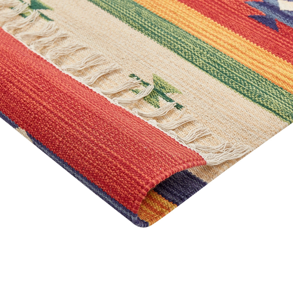 Tappeto kilim in cotone rosso beige con nappe 80 x 150 cm soggiorno camera da letto