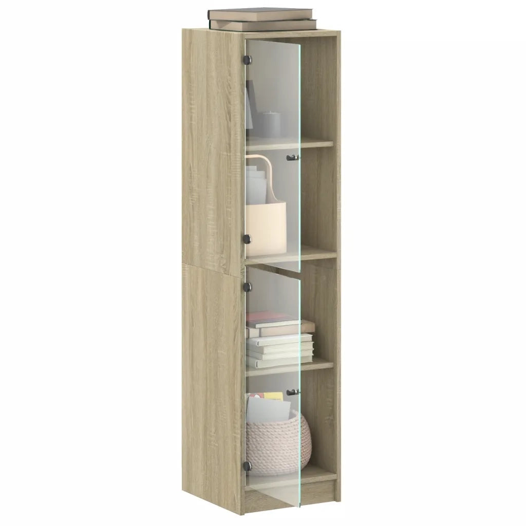 Credenza con Ante in Vetro Rovere Sonoma 35x37x142 cm