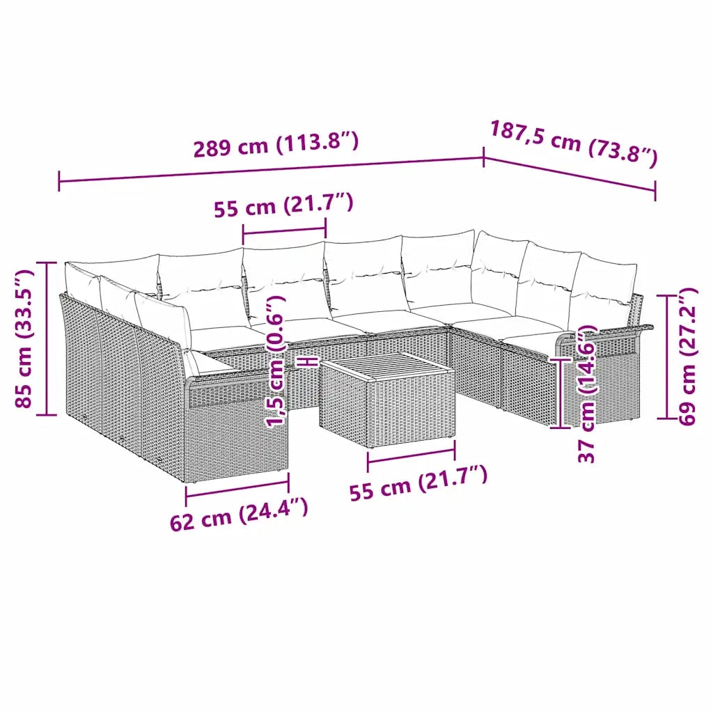 Set Divano da Giardino con cuscino 10 pcs Grigio polyrattan 3347370