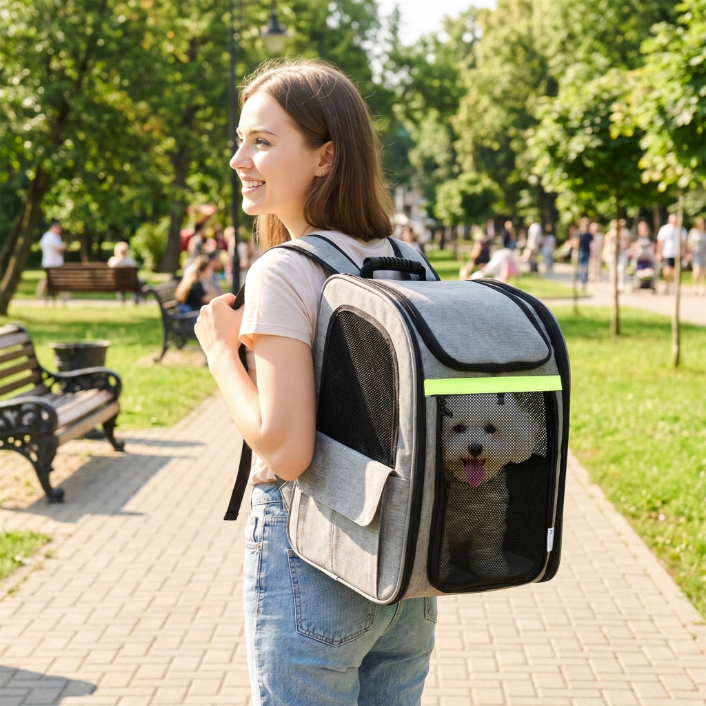 Trasportino per cani estendibile con tasche e strisce riflettenti ¨C zephmum ¨C Grigio chiaro 33.5x28x42 cm