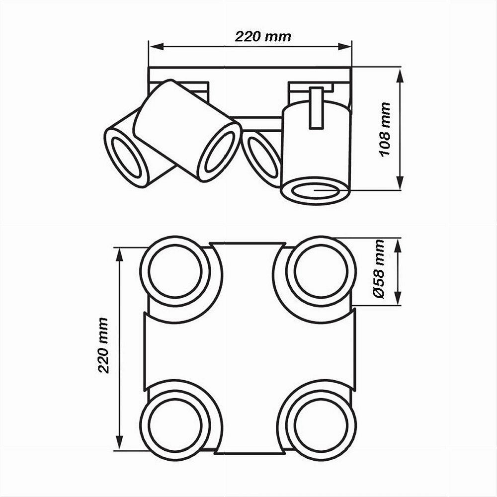 Trade Shop - Plafoniera 4 Diffusori Orientabile Soffitto Parete Lampada Gu10 Bianco Nero Th8805 - Bianco