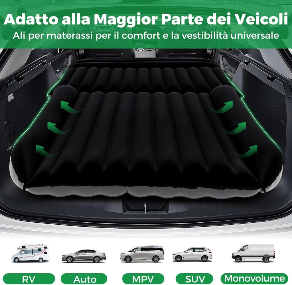Materasso Gonfiabile per Auto, Letto ad Aria con Pompa Elettrica e Sacca per il Trasporto, Materassino per Campeggio, Picnic e Viaggio su Strada, Portata 150 kg, 190 x 130 cm (Nero)