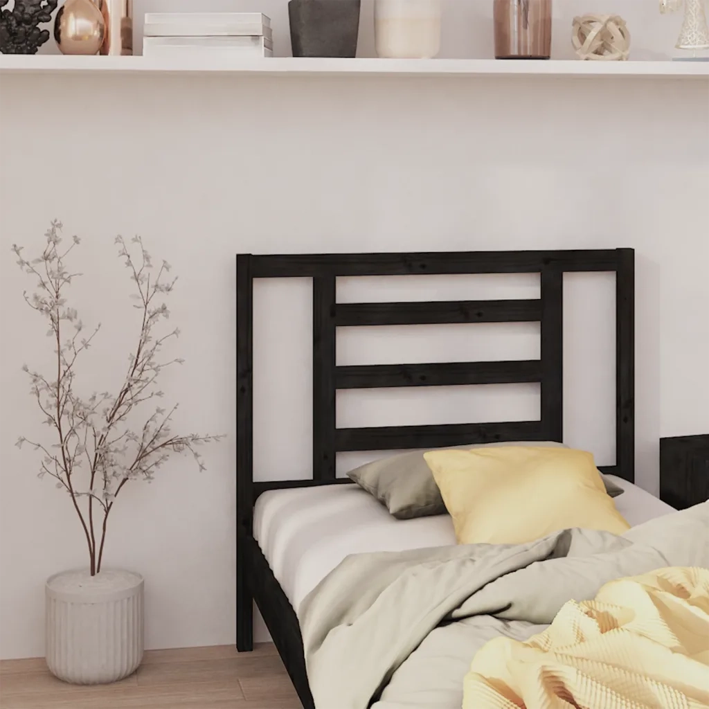 Testiera per Letto-Testata-Testiera Decorativa Nera 96x4x100 cm in Legno Massello di Pino 554491