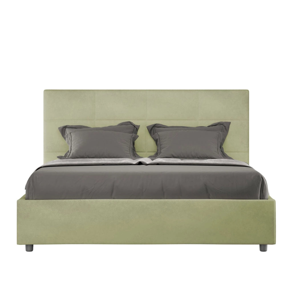 Letto queen size con rete imbottito 150x210 microfibra glicine Mika