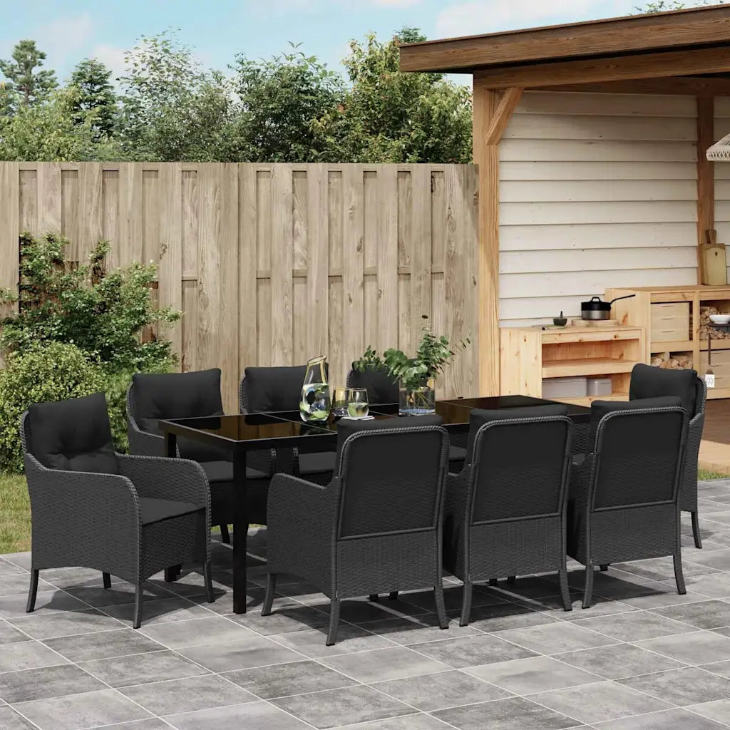 Set da Pranzo per Giardino con cuscino 9 pcs Nero polyrattan 3380154