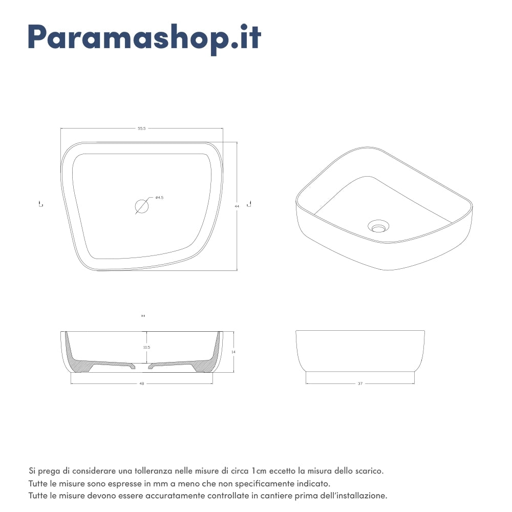 Lavabo da appoggio tondo 55,5x44x14 grigio | Persico
