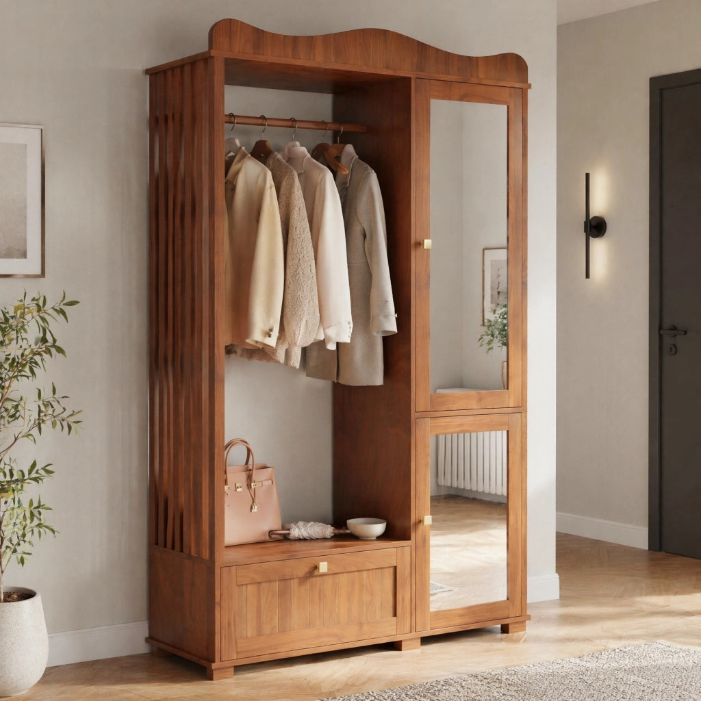 Armadio guardaroba 115;5x38;5x194;5 cm con specchio e appendiabiti in MDF noce HOMVRA