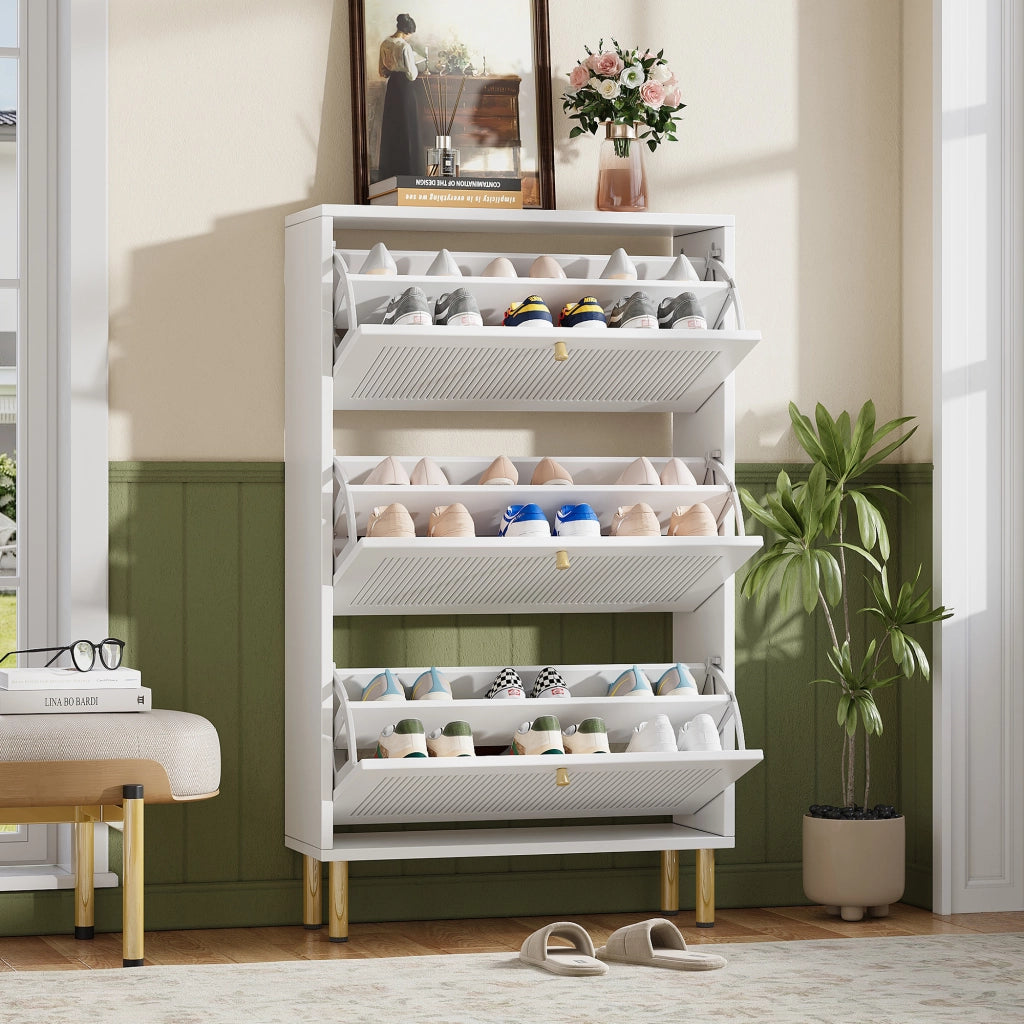 Scarpiera Slim con 3 Ante a Ribalta ¨C MINIMAL ¨C Bianco, 6 Ripiani, 73x23x125 cm