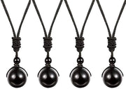 Collana in Obsidiiana naturale - 14 mm - 4 pezzi - Amuleto per energia e fortuna - Accessorio per unisex