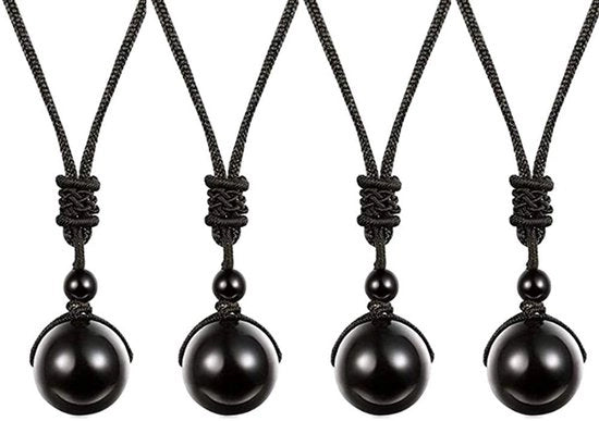Collana in Obsidiiana naturale - 14 mm - 4 pezzi - Amuleto per energia e fortuna - Accessorio per unisex
