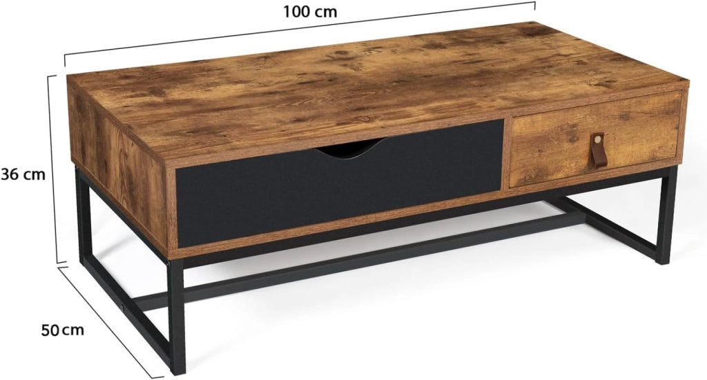Tavolino rettangolare CHICAGO, 2 cassetti, design industriale