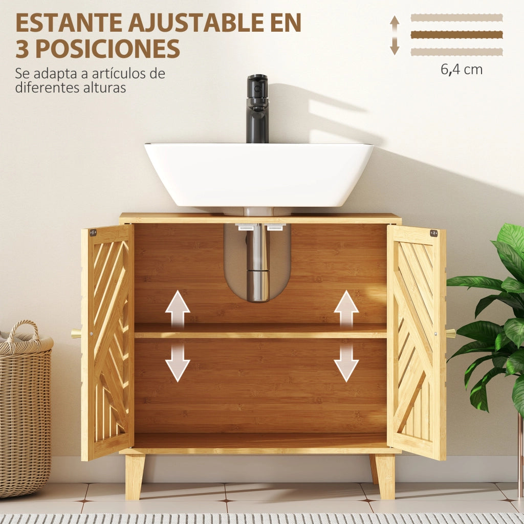 Mobile Sottolavabo in Bamb¨´ con 2 Ante e Ripiano Regolabile ¨C zephmum ¨C 60x30x60 cm Natural