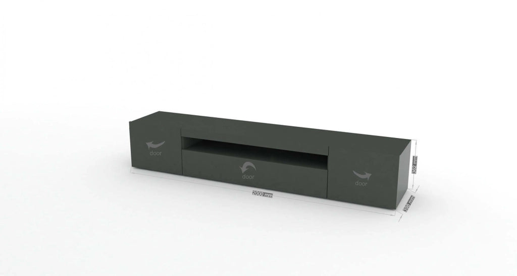 Amore, Mobile Porta tv 2 Ripiani Made in Italy, 200x40x37h cm Nero Antracite Lucido
