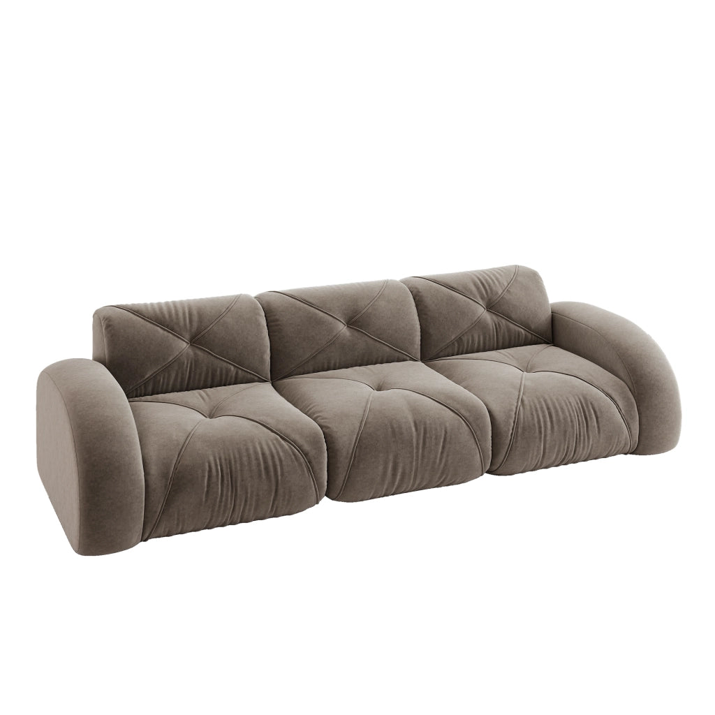 Divano modulare tre posti senza struttura con design antiscivolo e seduta ampia in chenille tortora 281 × 95 × 76 cm