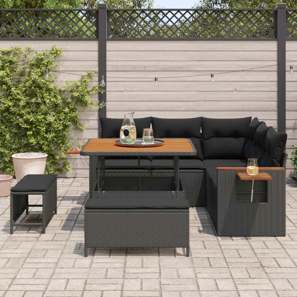 Set Divano da Giardino con cuscino 9 pcs Nero polyrattan 3365114