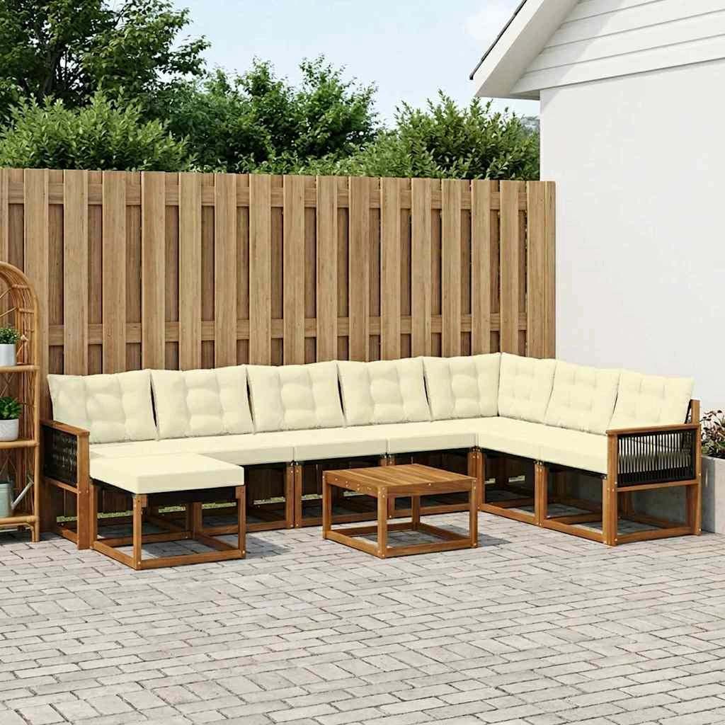Set di divani da esterno 9 pz Naturale e Crema 3382158