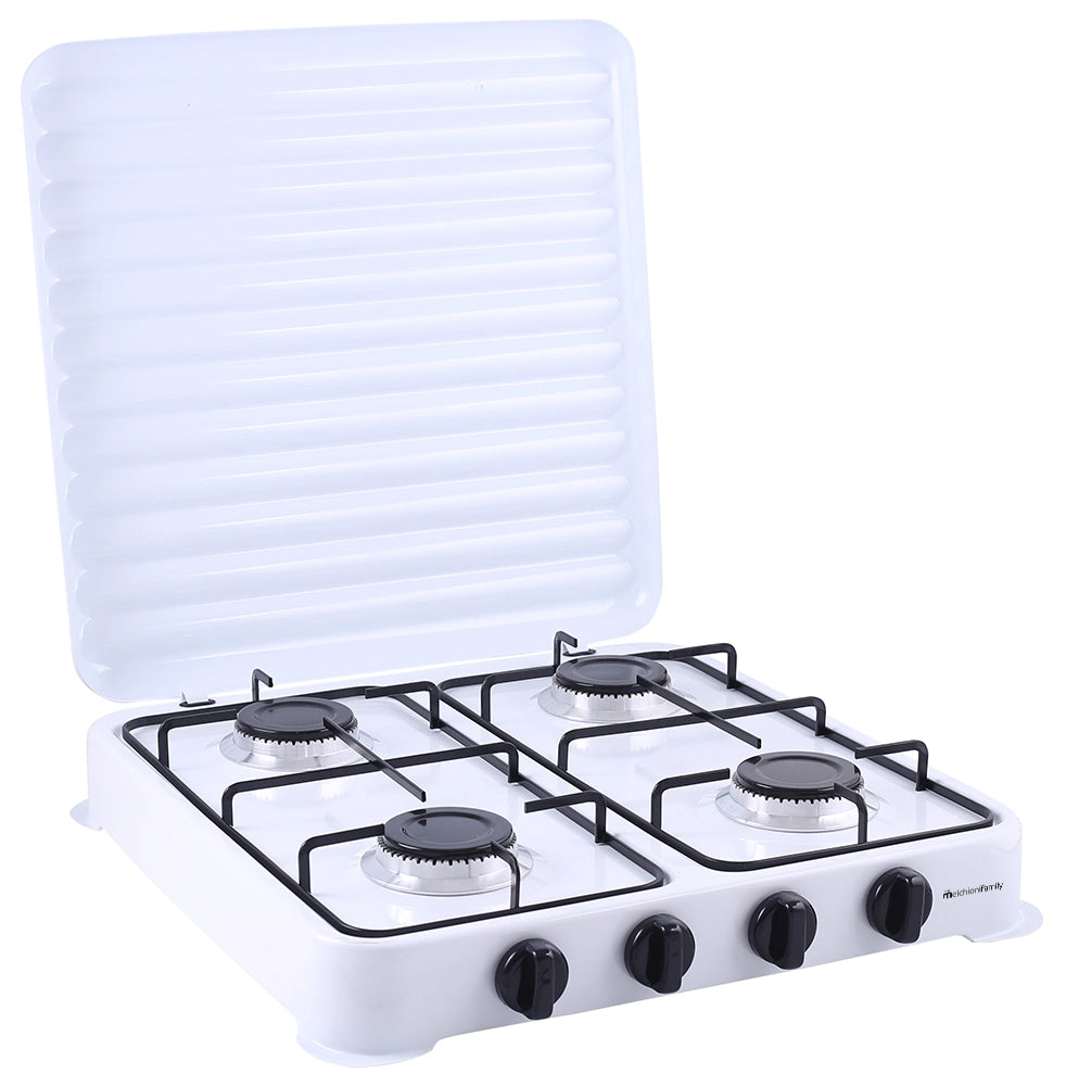Melchioni Family Fornello a Gas Modello MINERVA NEW Quattro Fuochi Colore Bianco per Utilizzo Esterno con Griglia e Fuochi Rimovibili e Coperchio