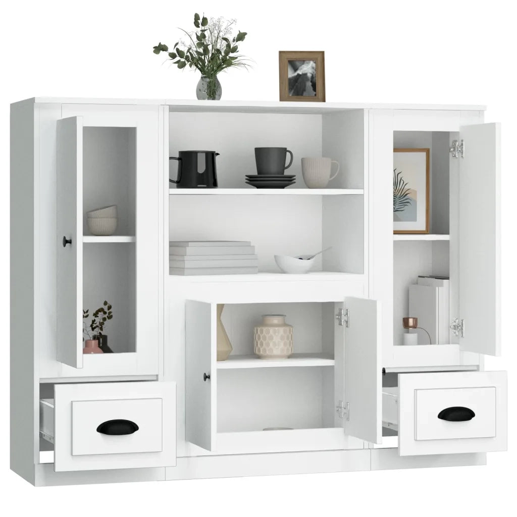Credenze 3 pz | Madia | Buffet da pranzo | Armadio da pranzo Bianche in Legno Multistrato