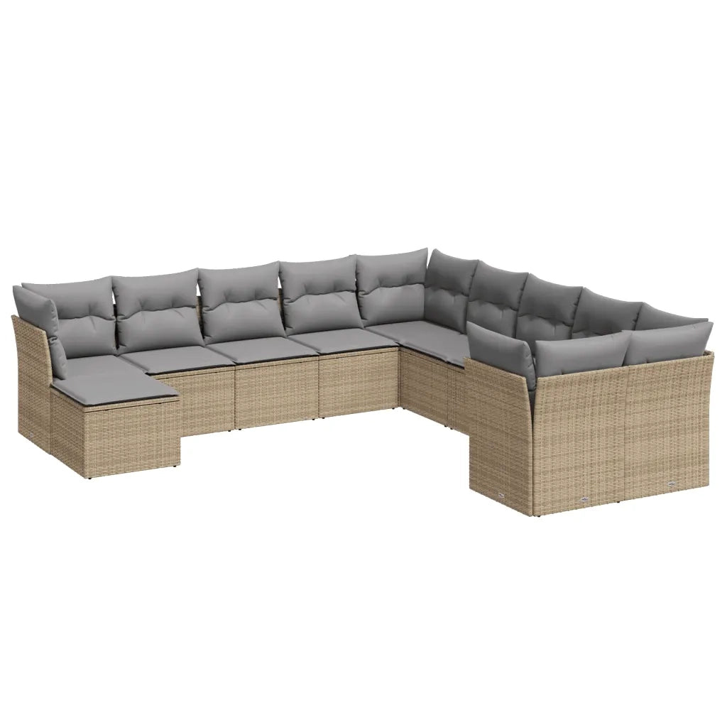 Set Divani da Giardino 11 pz con Cuscini Beige in Polyrattan 3250448