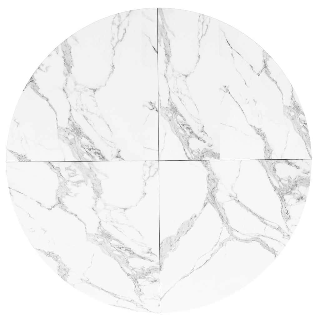 Tavolo da pranzo con 4 sedie in velluto, piano in MDF effetto marmo e base in metallo, nero, 100 × 100 × 76 cm