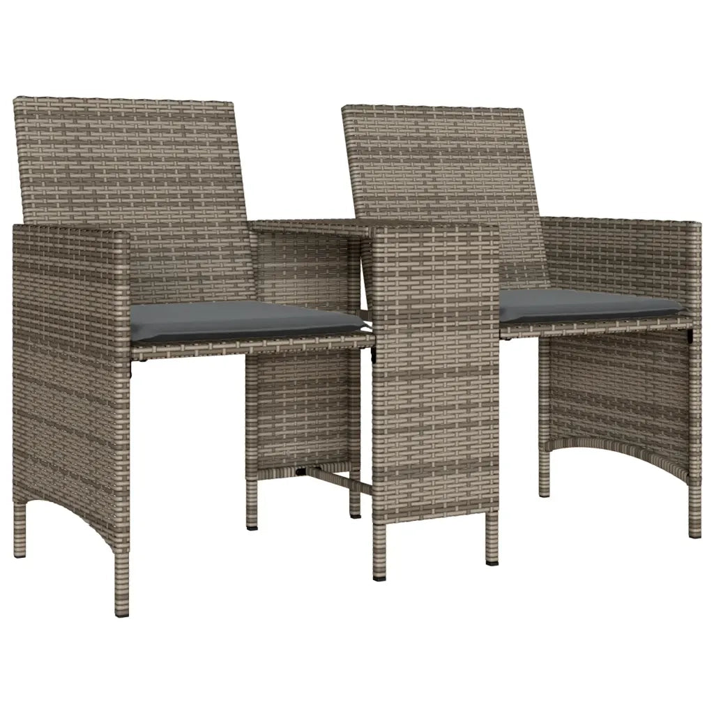 Divano Giardino 2 Posti con Tavolo e Sgabelli Grigio Polyrattan 4003892