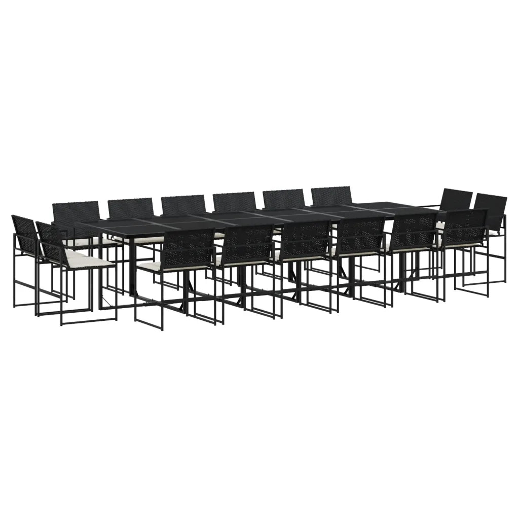 Set da Pranzo da Giardino 17 pz con Cuscini Nero in Polyrattan 3295067