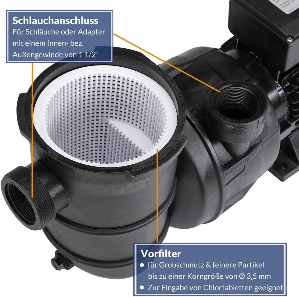 Pompa per filtraggio 15.900 l/h prefiltro Pompe per Piscina sistemi di filtraggio a Sabbia Altezza Portata 8 m