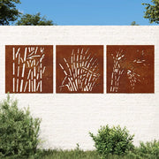 Decorazioni Muro Giardino 3 pz 55x55 cm Erba in Acciaio Corten 824509