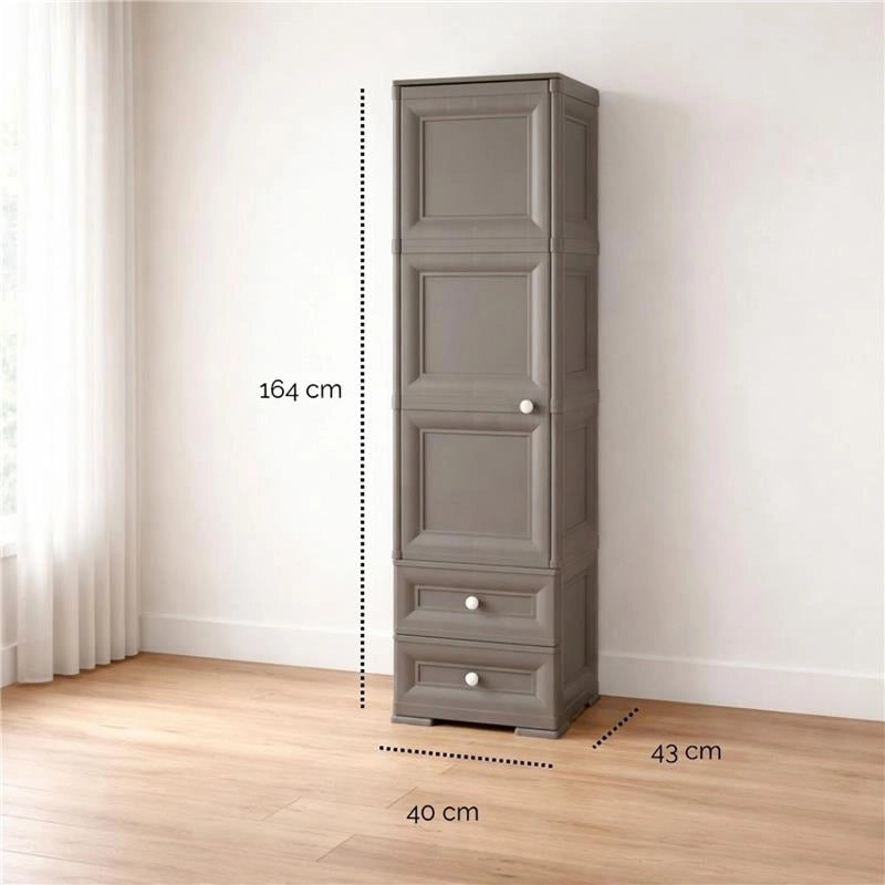 ARMADIO 1 APPENDIABITI WENGÉ 40X43X164 CM CON RIPIANO INTERMEDIO E 2 CASSETTI PICCOLI – MOBILE VERTICALE ORGANIZZAZIONE CASA PER INGRESSO E CAMERA