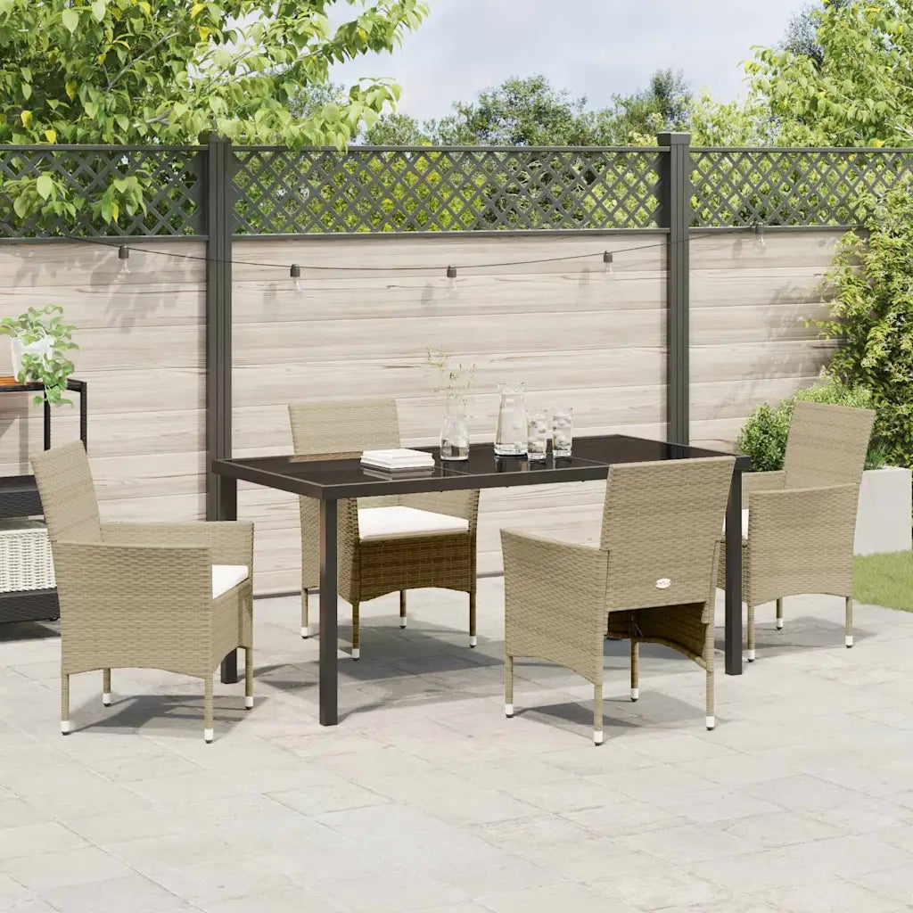 Set da Pranzo per Giardino con cuscino 5 pcs Beige polyrattan