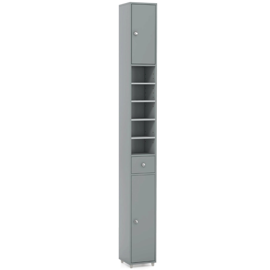 Mobile colonna da bagno con 2 ante 1 cassetto e 5 ripiani regolabili-Colonna bagno da terra salvaspazio Grigio