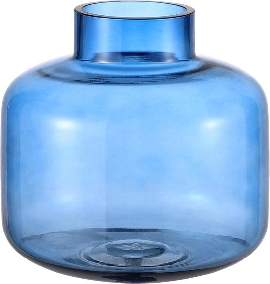 Vaso corto di vetro, vaso blu per fiori, vasi di fiori corti per tulipani, vasi di vetro rotondi per compleanni, matrimoni, inaugurazioni, anniversari, fidanzamenti, 15 cm