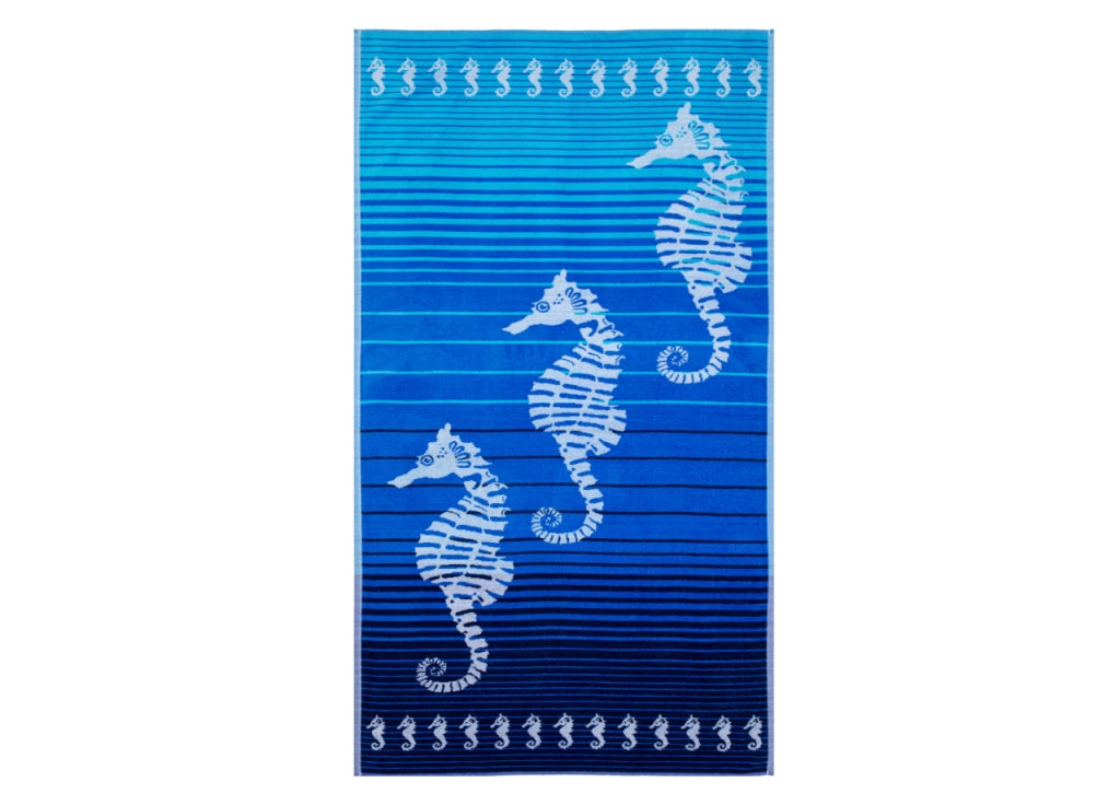 Telo Mare Jacquard Spugna Asciugamano Spiaggia Disegno Love Sea Horse - Telo Mare - Blu