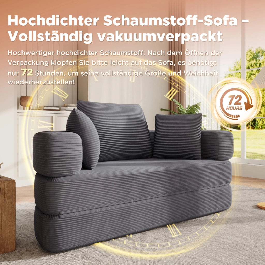 Divano letto pieghevole 173x176 cm in schiuma con 3 cuscini, grigio