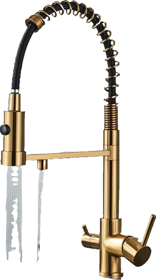 Bernd | Filtro oro opaco  3 vie gastronomia Rubinetto cucina amolla in acciaio inossidabile osmosi|Miscelatore da ristorante ruotabile 360°