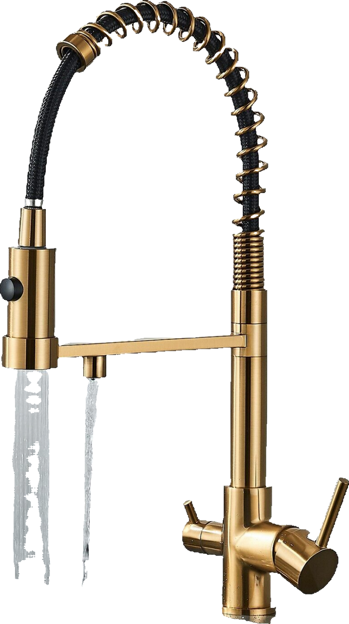 Bernd | Filtro oro opaco  3 vie gastronomia Rubinetto cucina amolla in acciaio inossidabile osmosi|Miscelatore da ristorante ruotabile 360°