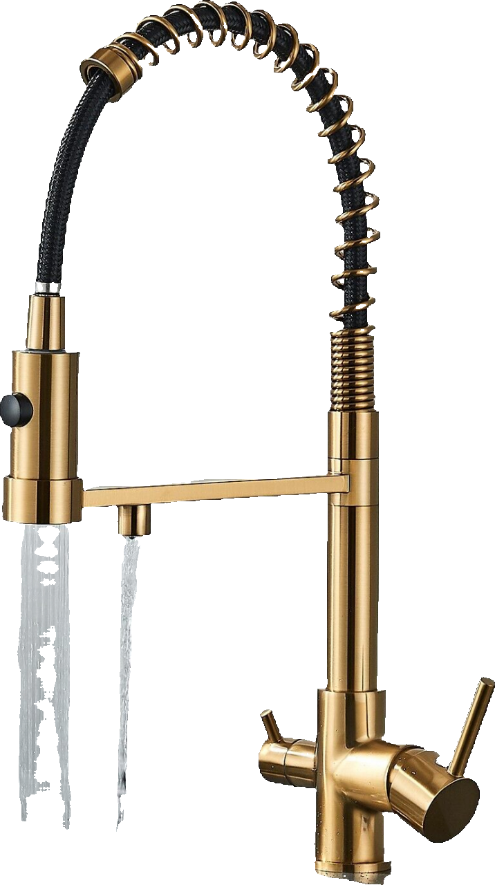 Bernd | Filtro oro opaco  3 vie gastronomia Rubinetto cucina amolla in acciaio inossidabile osmosi|Miscelatore da ristorante ruotabile 360°