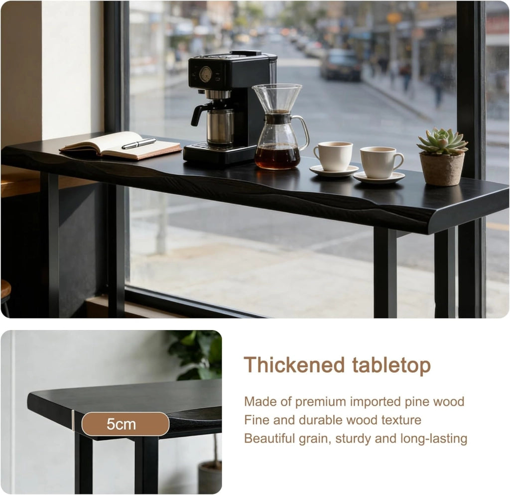 Tavolo Alto Bancone Bar Nero Tavolo Cucina Tavolino Alto e Stretto da Balcone Salvaspazio con Telaio in Metallo per Soggiorno Sala da Pranzo Ristorante(120x40x105cm)