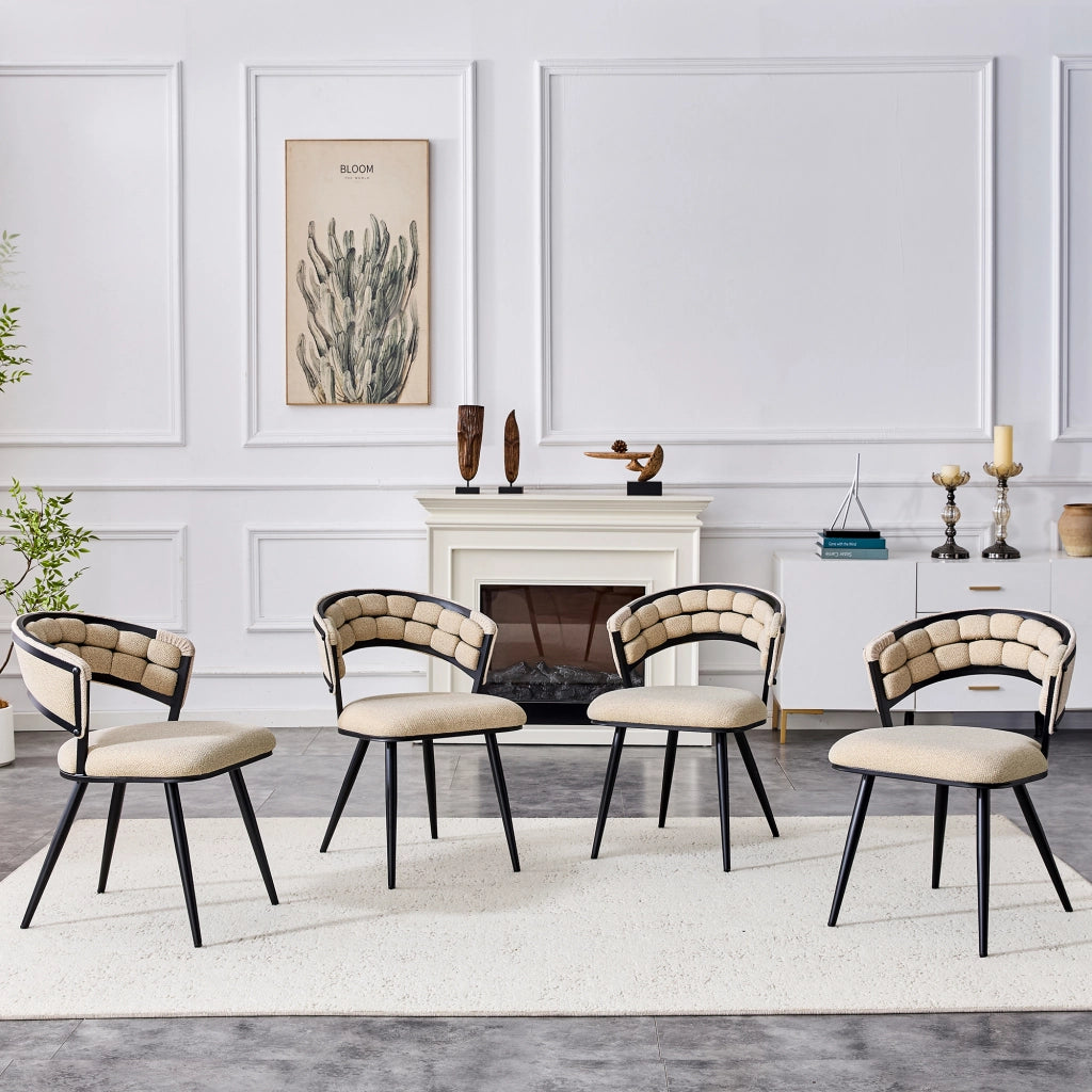 Sedia da Pranzo Set da 2 con Schienale Ergonomico Imbottito e Gambe in Metallo Velluto Beige Nero 64 × 57 × 78 cm