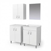 Mobile lavanderia con lavatoio in nobilitato idrofugo 60x50, base 2 ante, pensile e specchio 45x60  Bianco  Negrari